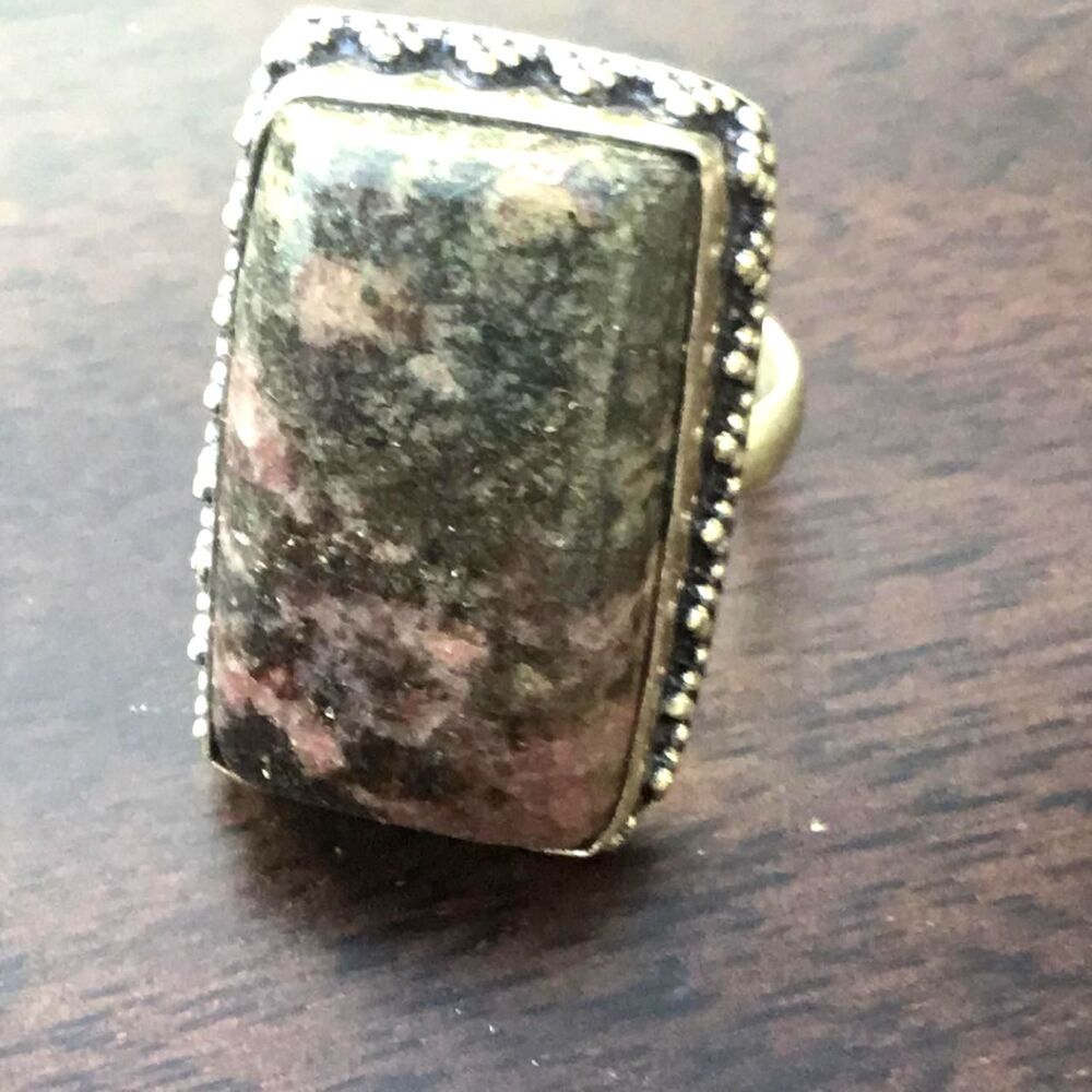 Handcrafted Rhodonite Boho Statement Ring Size 8